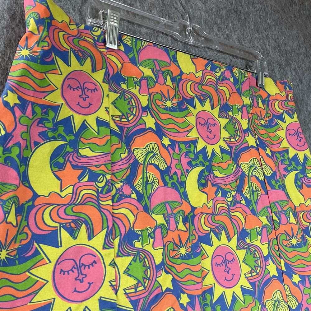Psychedelic Skirt Womens XL Multicolor Space Mushroom Print Boho Mini Handmade - Picture 4 of 11